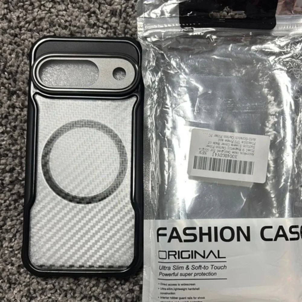 Designed fo Google Pixel 9 Magnetic Carbon Fiber Case Cover Made of Flexible TPU